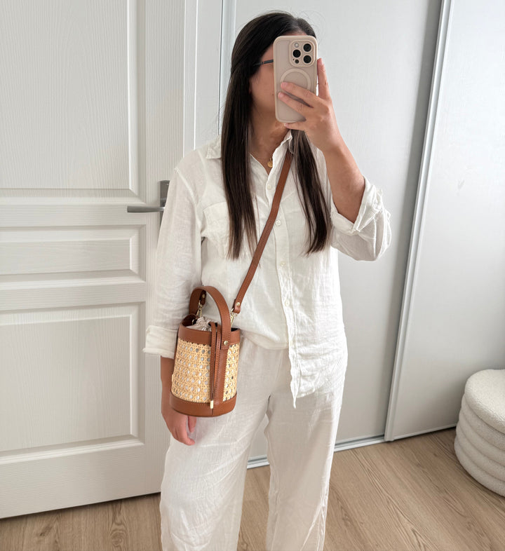 Sac seau été en cuir et canage  pour femme made in Italy