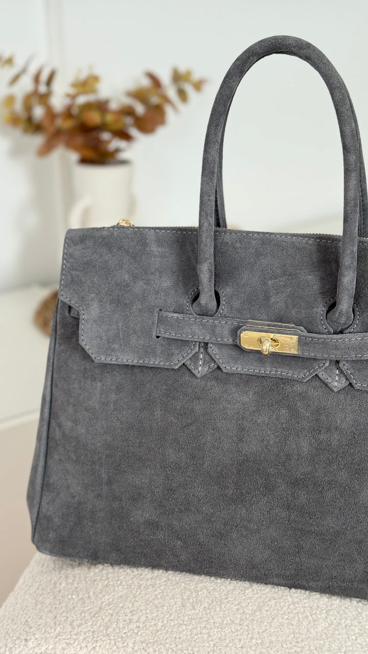sac a main gris en cuir made in Italy