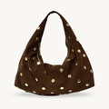 sac a main marron en daim cuir et sequins dores made in italy