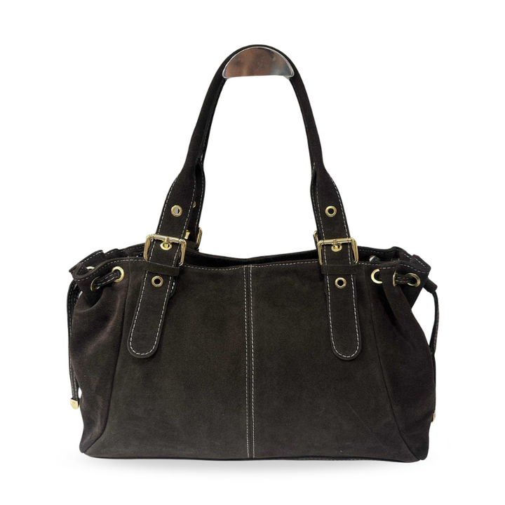 sac a main tendance marron en cuir suede made in Italy
