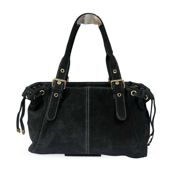 sac a main tendance noir en cuir suede made in Italy