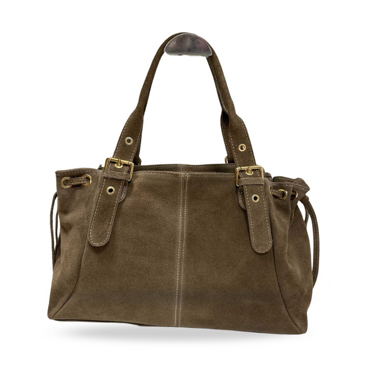 sac a main tendance taupe en cuir suede made in Italy