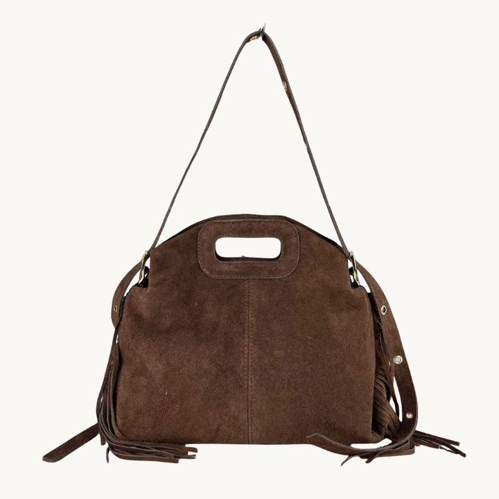 sac à bandoulière marron à franges en cuir