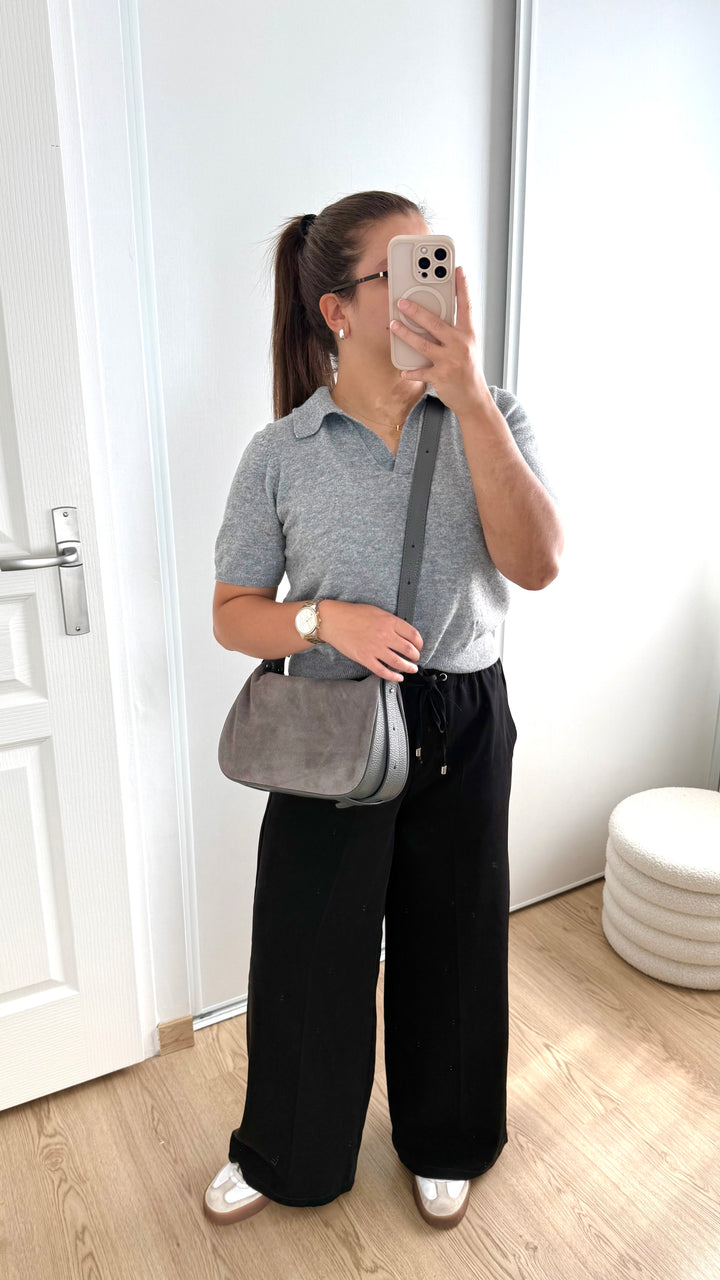 sac à bandoulière gris en cuir pour femme made in italy