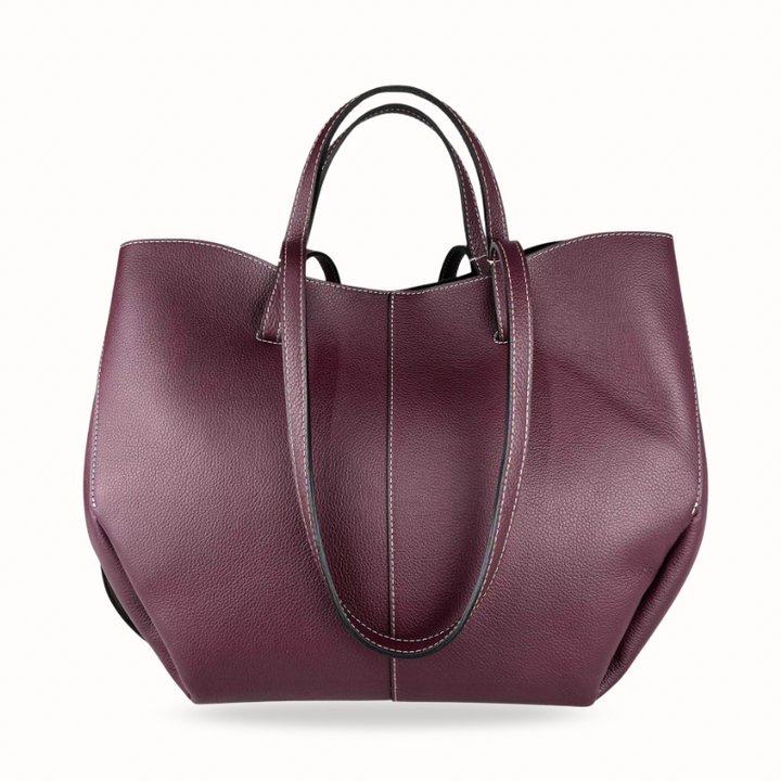 sac cabas bordeaux en cuir made in Italy