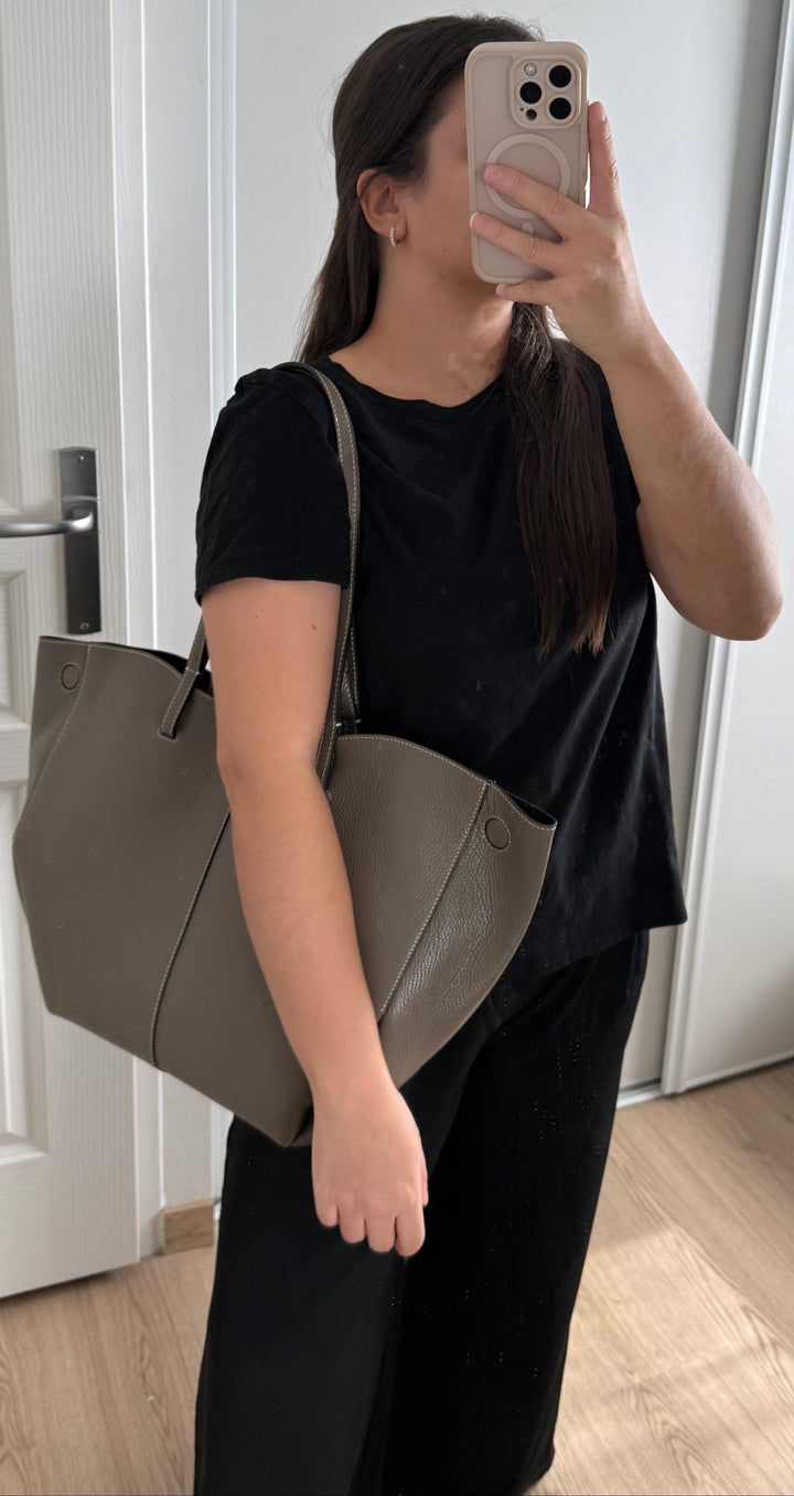 sac cabas femme en cuir taupe fabriqué en Italie