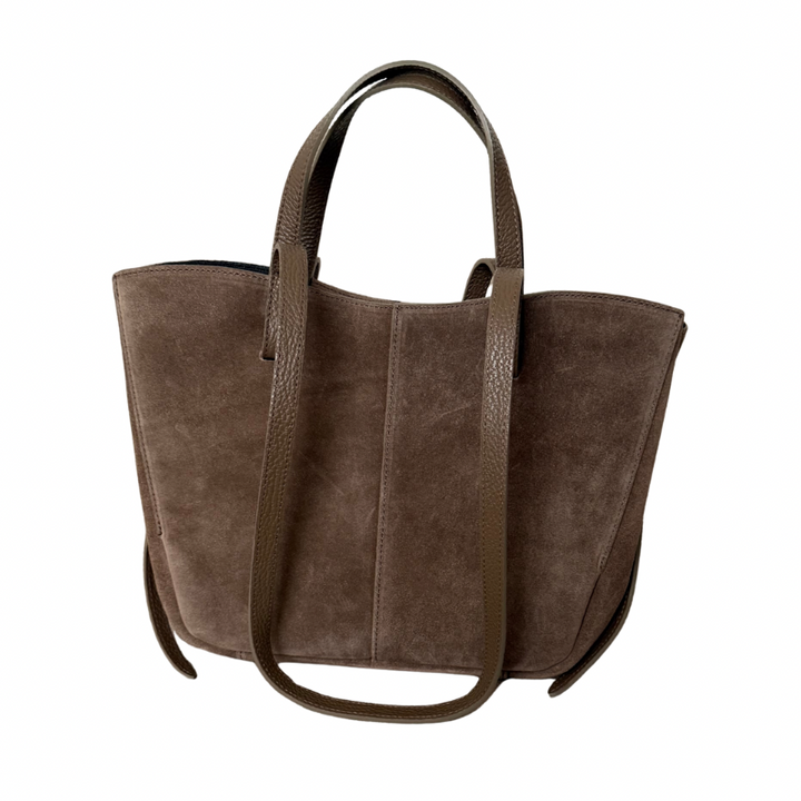 sac cabas en cuir suede taupe made in Italy