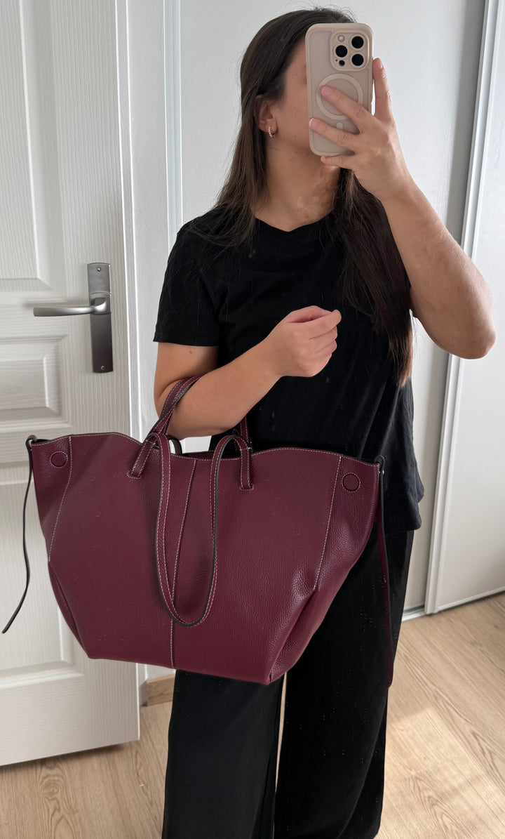 sac cabas en cuir bordeaux made in italy - inspiration Polène