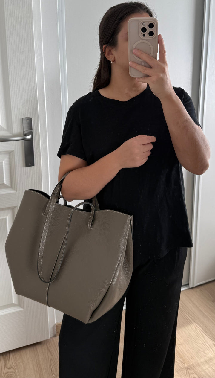 sac cabas femme en cuir taupe fabriqué en Italie 