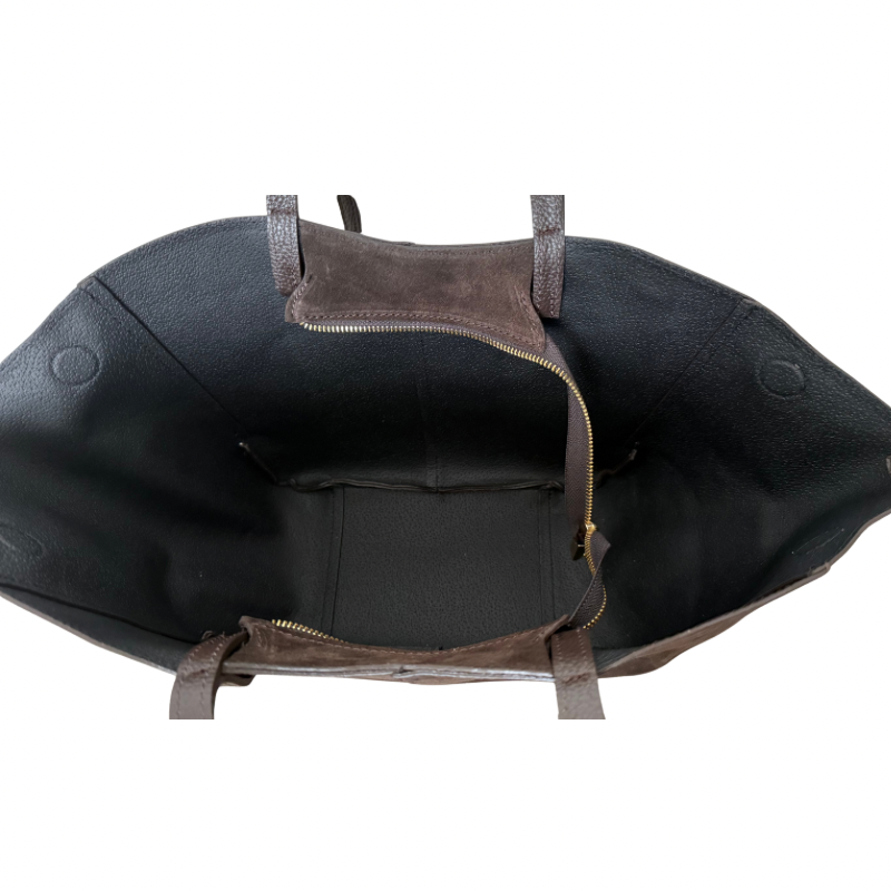 sac cabas marron foncé en daim double anses made in italy - Fiorella