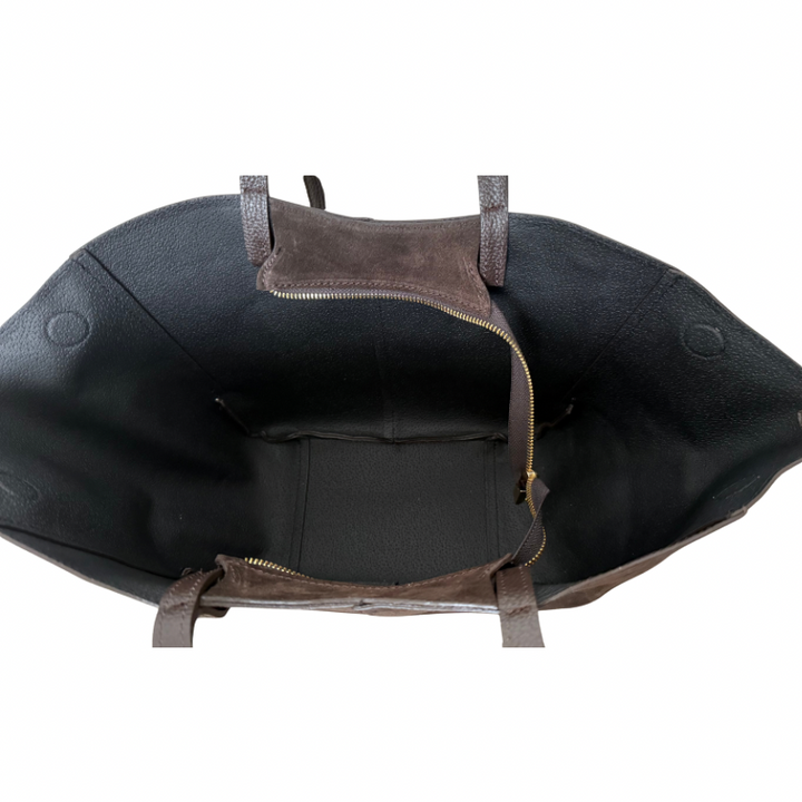 sac cabas en cuir suede marron made in Italy