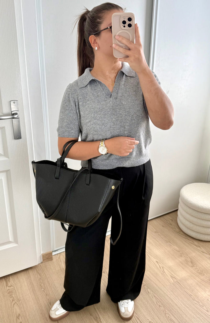 sac cabas noir en cuir grainé femme fabriqué en Italie