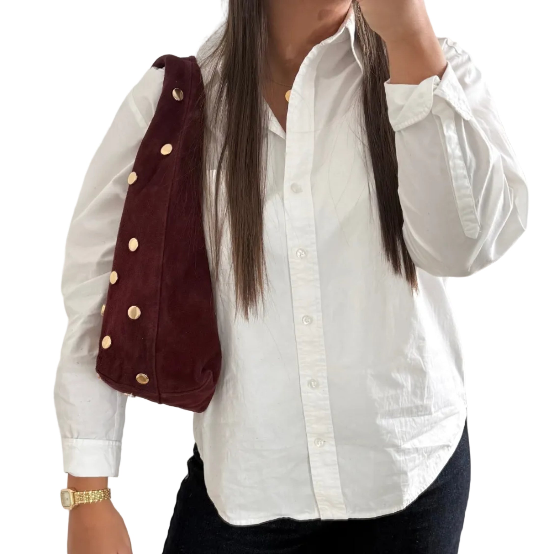 sac a main bordeaux en daim et sequins dores made in italy