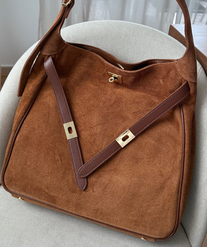 sac epaule camel en daim made in Italy