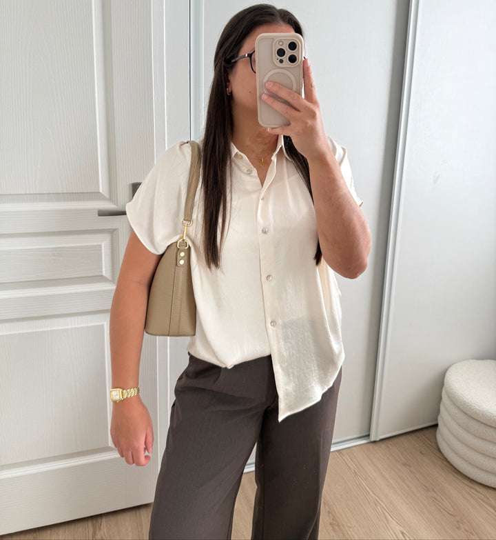 Sac seau et bandoulière femme en cuir grainé taupe, fabrication italienne