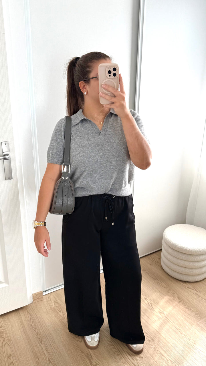 sac a main en cuir suede gris fabriqué en Italie porté épaule