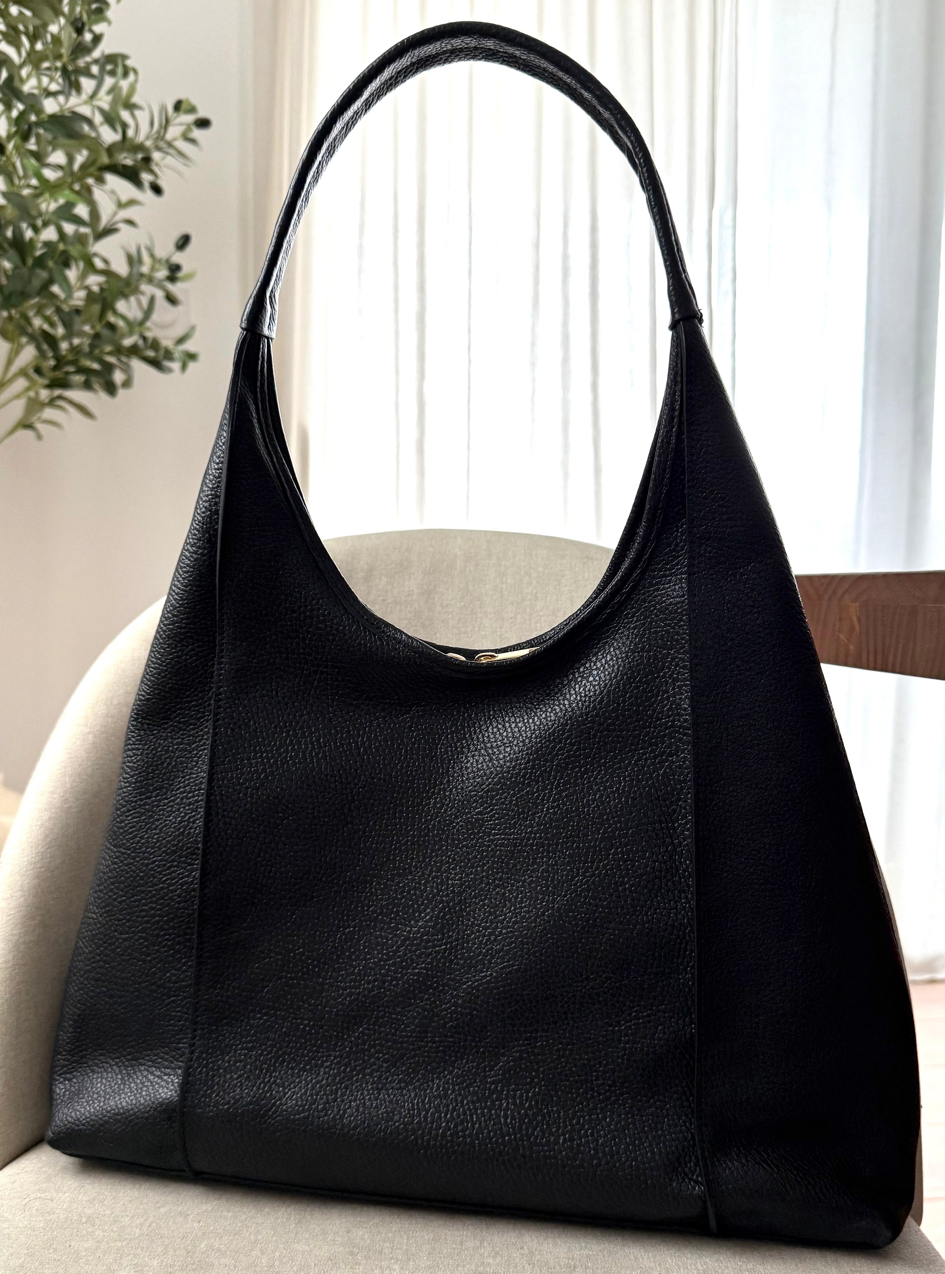 Sac hobo noir en cuir fabriqué en Italie - Fiorella
