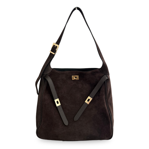 sac épaule marron en cuir suede