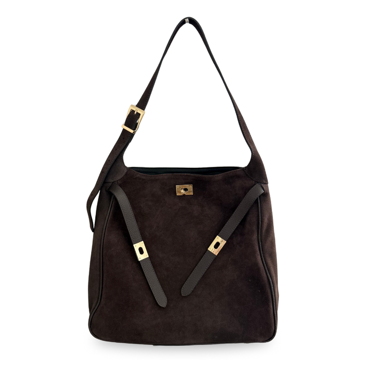 sac épaule marron en cuir suede